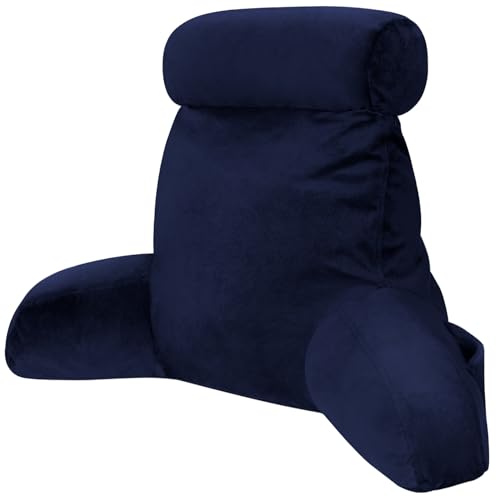 Grey Backrest Pillow with Arms, Headrest, Pockets, Removable Washable Cover, Detachable Neck Roll (Large 27") E938