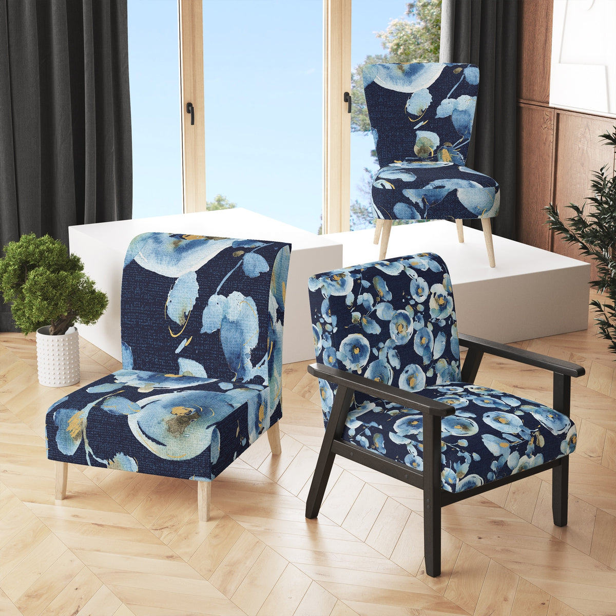 Upholstered Floral Accent Arm Chair A16906