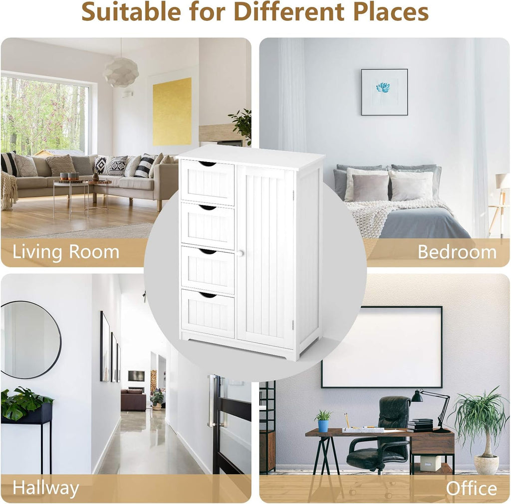 Bathroom Floor Cabinet with 4 Drawers and Door Y7605