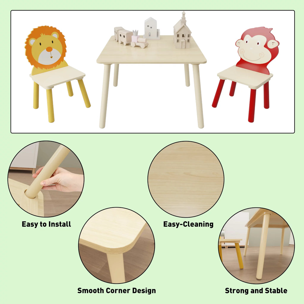 Kids Table & Chair Set, 3 Pieces Solid Wood B6751