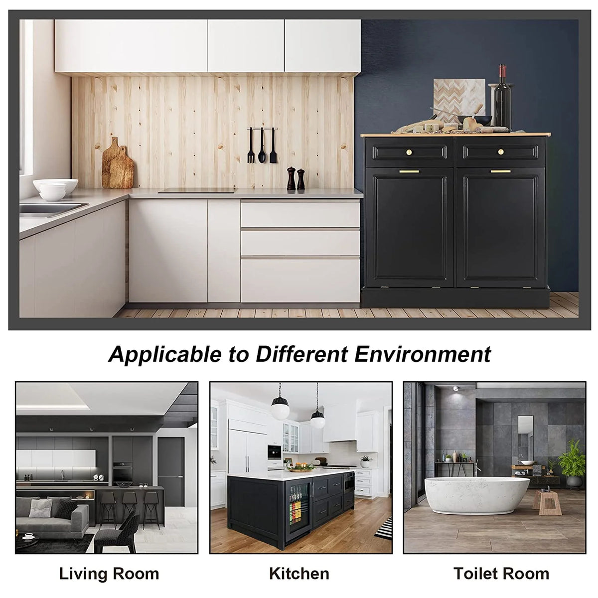 Black Double Tilt Out Trash Cabinets with Drawers Wooden Recycling Cabinet P53541