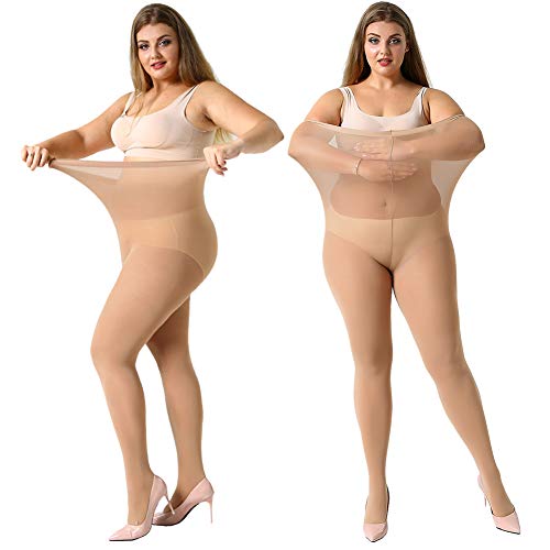 2 Pairs Control Top High Waist Plus Size Tights D917726