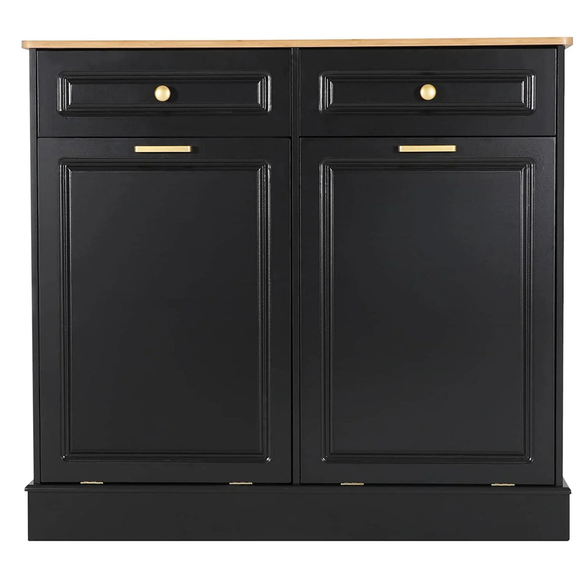 Black Double Tilt Out Trash Cabinets with Drawers Wooden Recycling Cabinet P53541