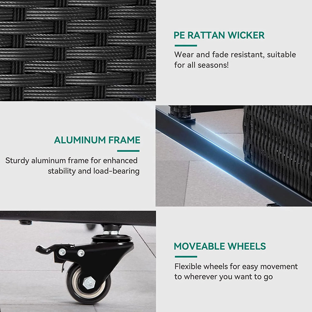 Black PE Rattan Deck Box with Rolling Wheels D313