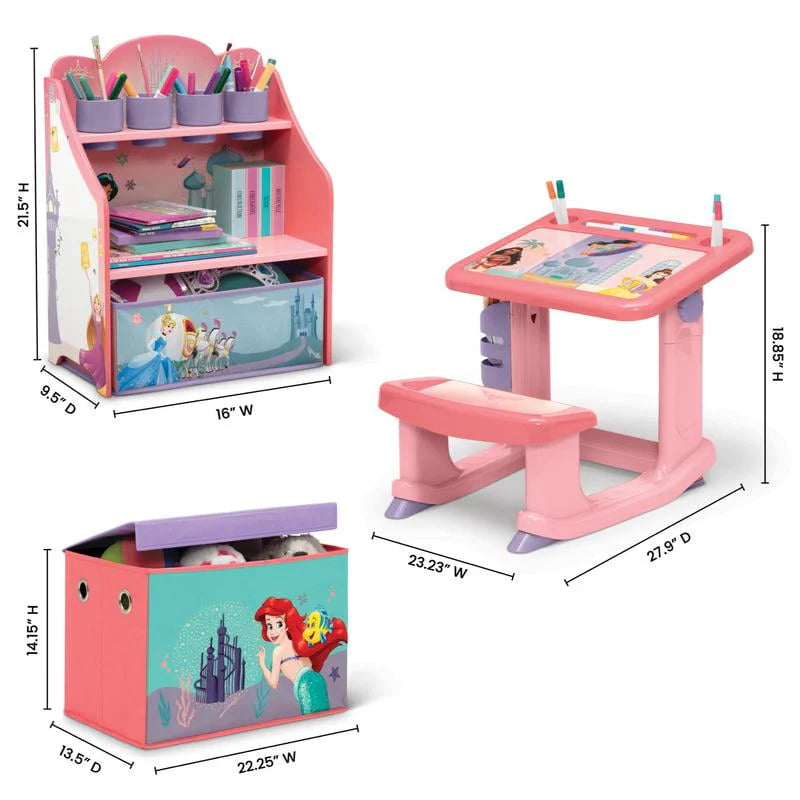 Pink 3-Piece Toddler Art & Play Set with Desk, Storage Station & Toy Box D98906