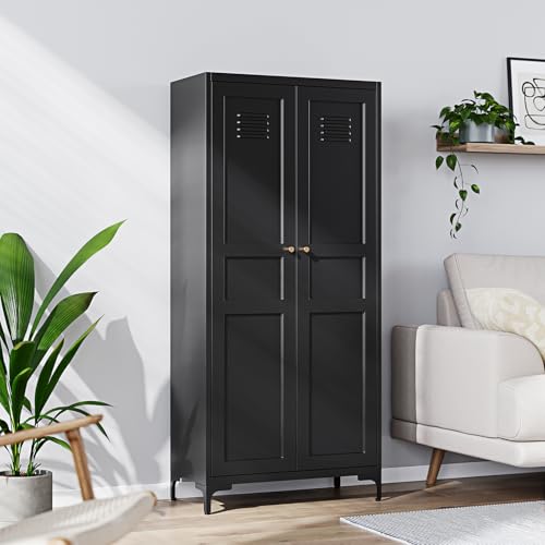 Black 5 Tier Metal Storage Cabinet with 2 Doors and 5 Adjustable Shelves H786