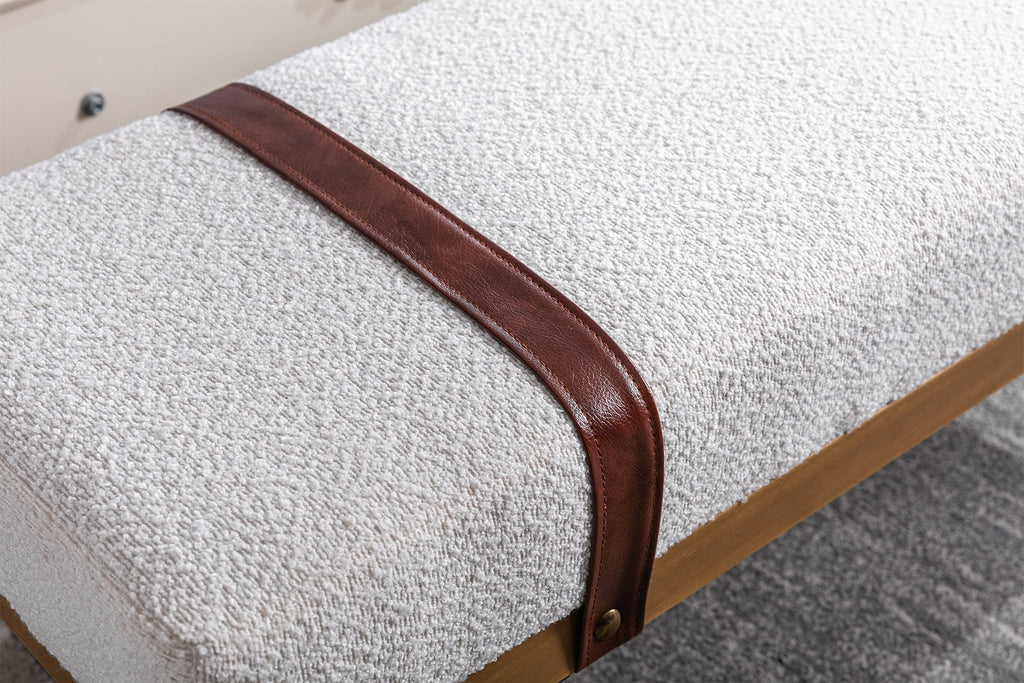 White Faux Fur Upholstered Ottoman Bench with Metal Legs E8972