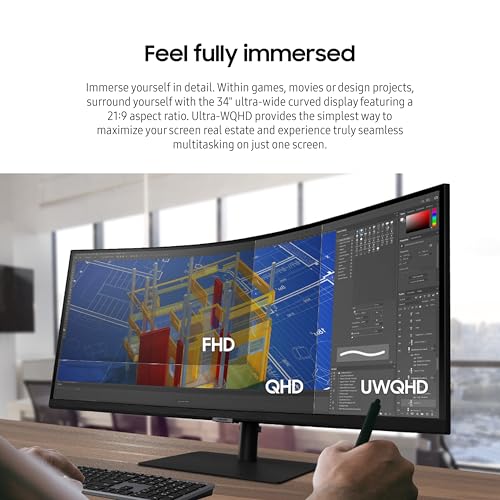 34-Inch Ultrawide QHD Curved Monitor, 100Hz, USB-C, HDR10, Height Adjustable Stand, Black X40345