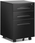 Black 3 Drawer Metal Rolling File Cabinet with Lock R4944