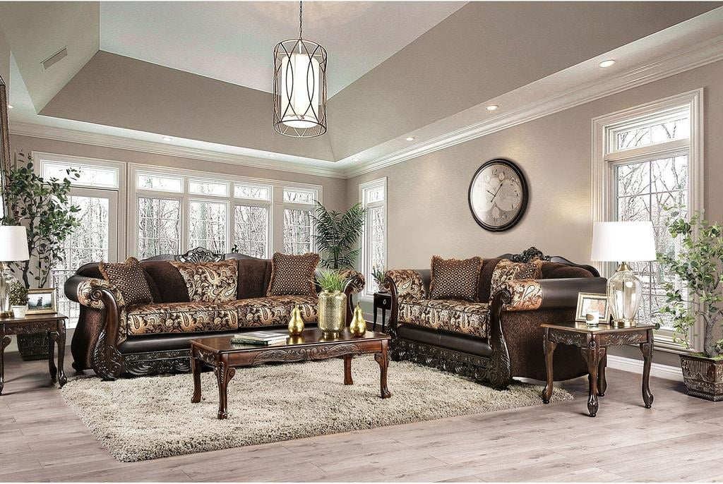 Brown Chenille Sofa and Loveseat S5130