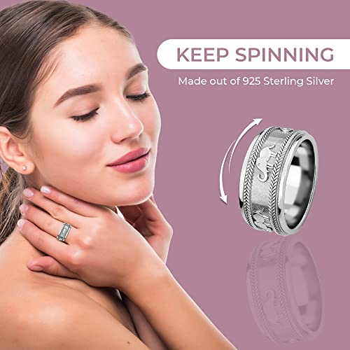 925 Sterling Silver Fidget Ring Spinner Ring Moon Star Platinum Plated Jewelry Y84473