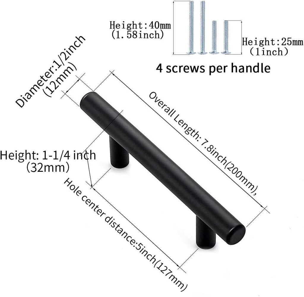 5 Pack Matte Black Stainless Steel Cabinet Pulls F20496