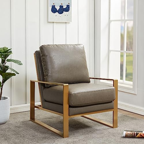 White Leather Accent Armchair with Gold Frame H72882