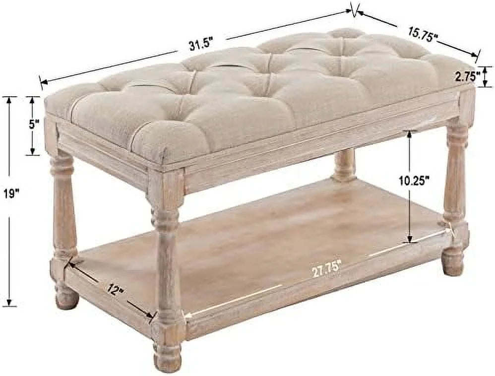 Black Tufted Wood Entryway Bench T836024