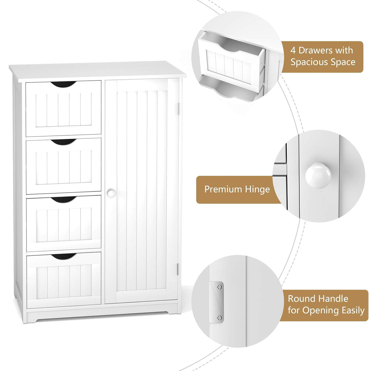 Bathroom Floor Cabinet with 4 Drawers and Door Y7605