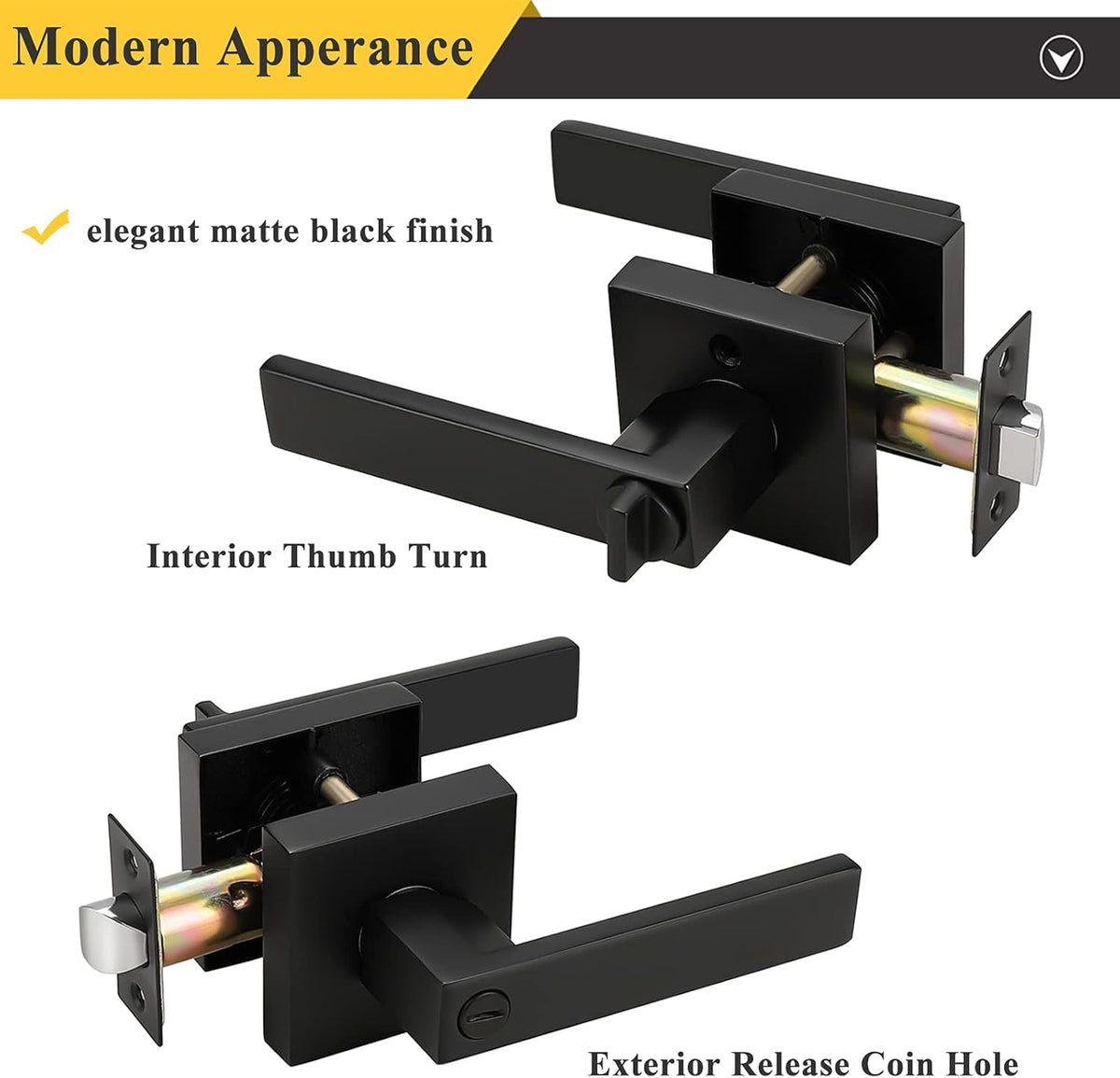 Matte Black Privacy Door Levers with Square Rosette Q77025