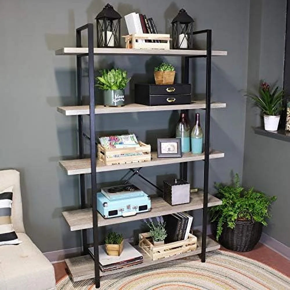 5-Tier Industrial Style Bookshelf with Open Shelves O41891