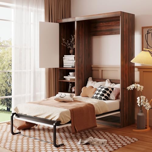 White Wood Murphy Bed with Cabinet B34672