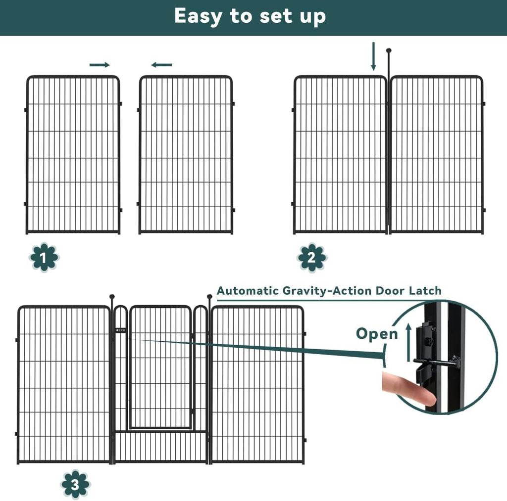 Black 7 Panels+1 Gate Metal Fence P865875
