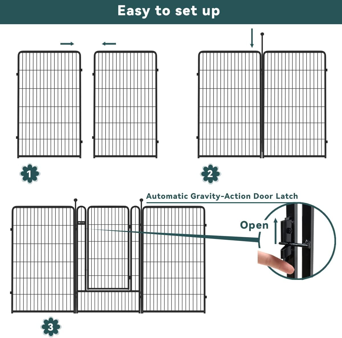 Black 7 Panels+1 Gate Metal Fence P865875