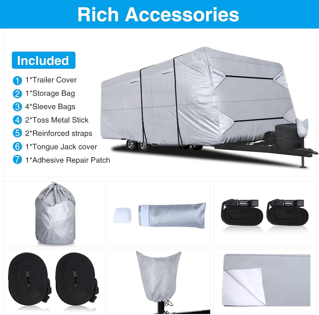 150D Rip-Stop RV Cover, Fits 28' 7"-31' 6" Long Motorhome, Waterproof Camper Cover with Gutter Covers S46242