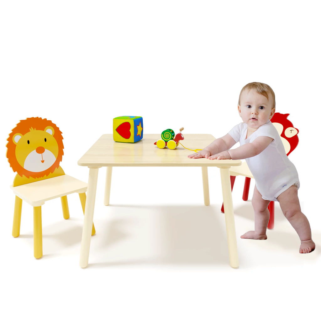 Kids Table & Chair Set, 3 Pieces Solid Wood B6751