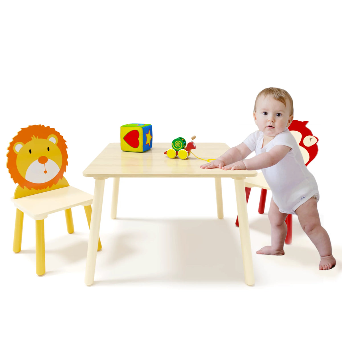 Kids Table & Chair Set, 3 Pieces Solid Wood B6751
