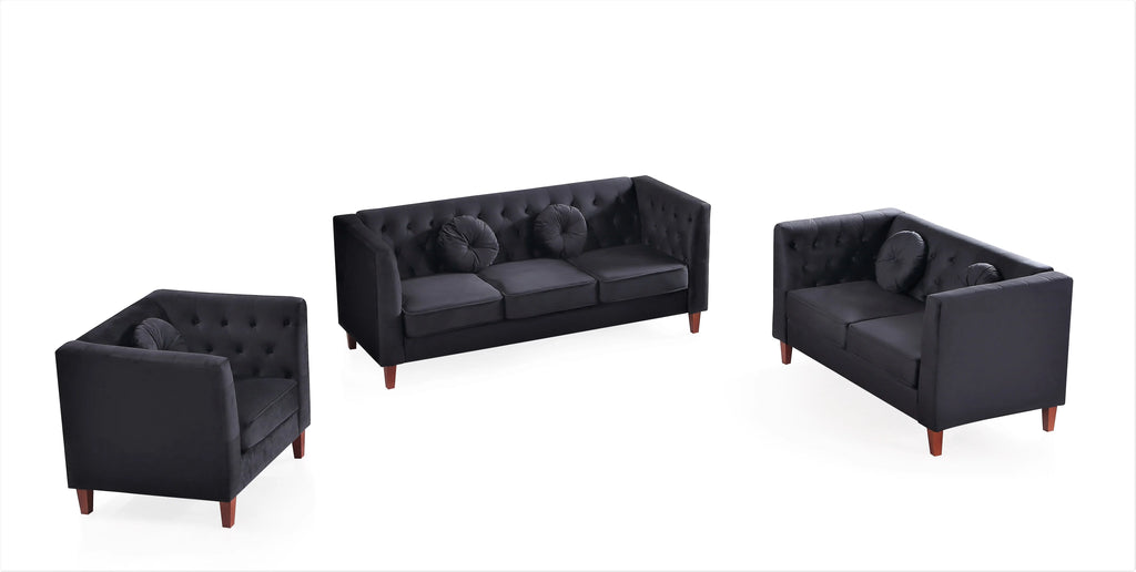 Black Velvet 3Pcs Living Room Set X9441
