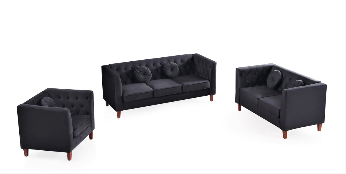 Black Velvet 3Pcs Living Room Set X9441