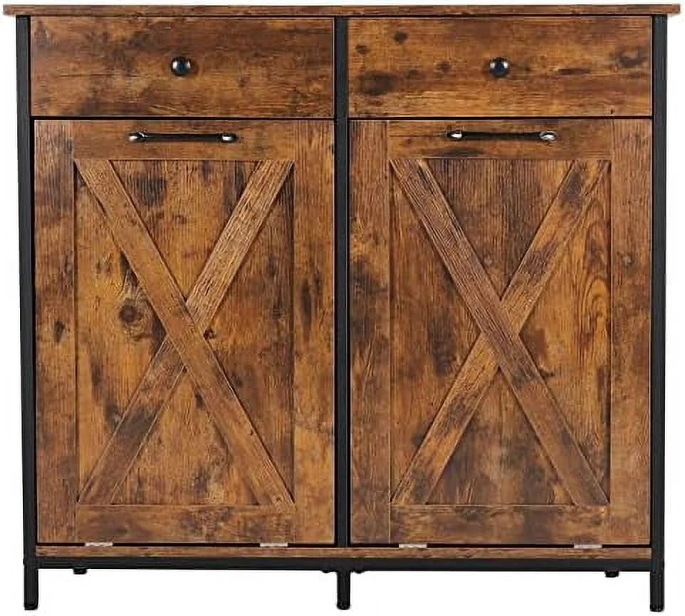 Double Kitchen Trash Cabinets Two Tilt Out Trash Cabinets with Solid Hideaway Drawers Free Standing Wooden Recycling Cabinet Holder White L254006