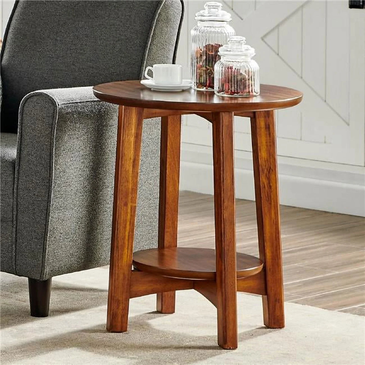 20 in. Round Mid-Century Modern Wood End Table C968312