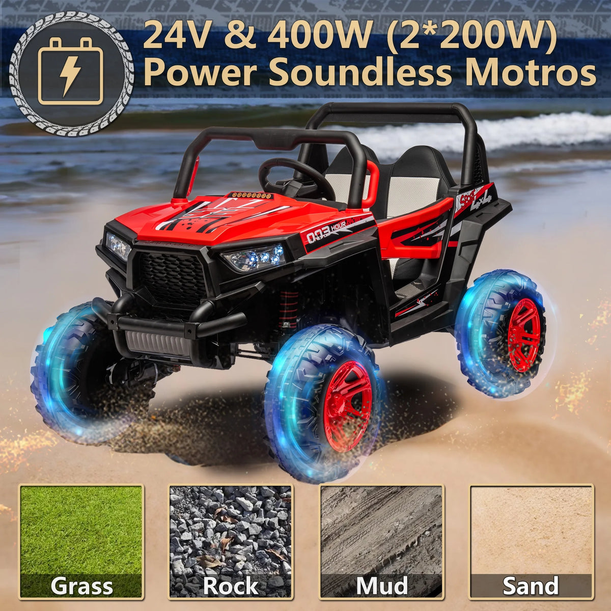 24V 2 Seater 4 Wheel Drive Ride on Truck with Remote Control K42136