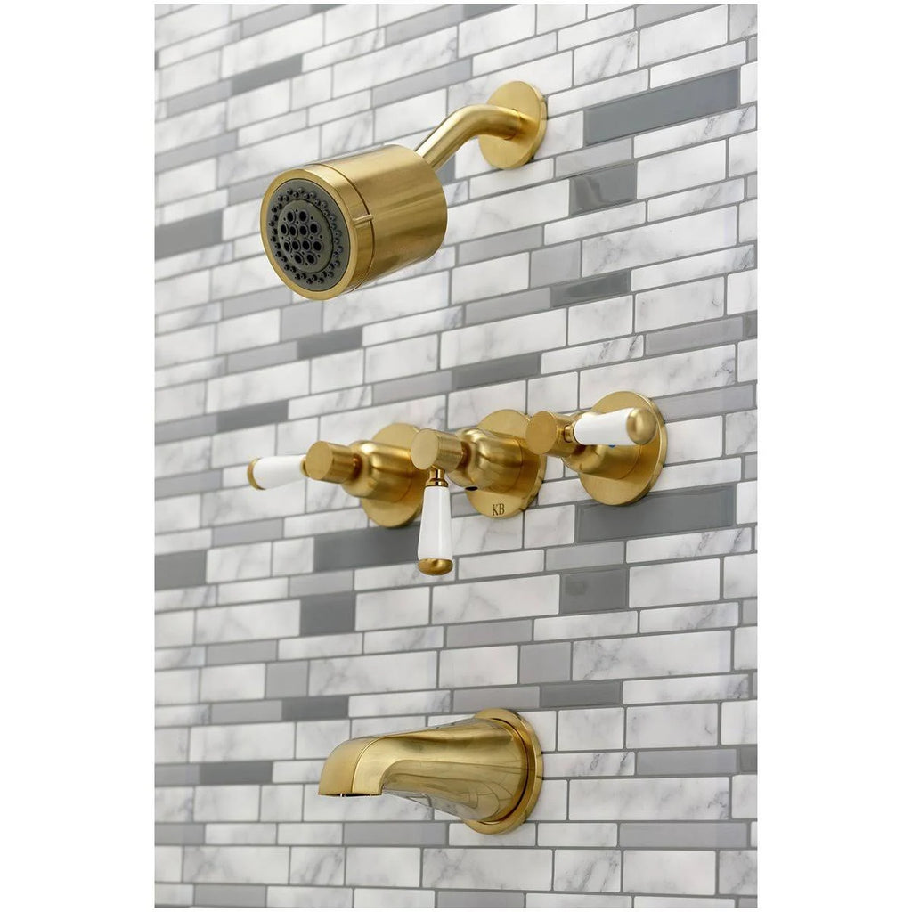 Brushed Nickel Three-Handle Tub and Shower Faucet L488
