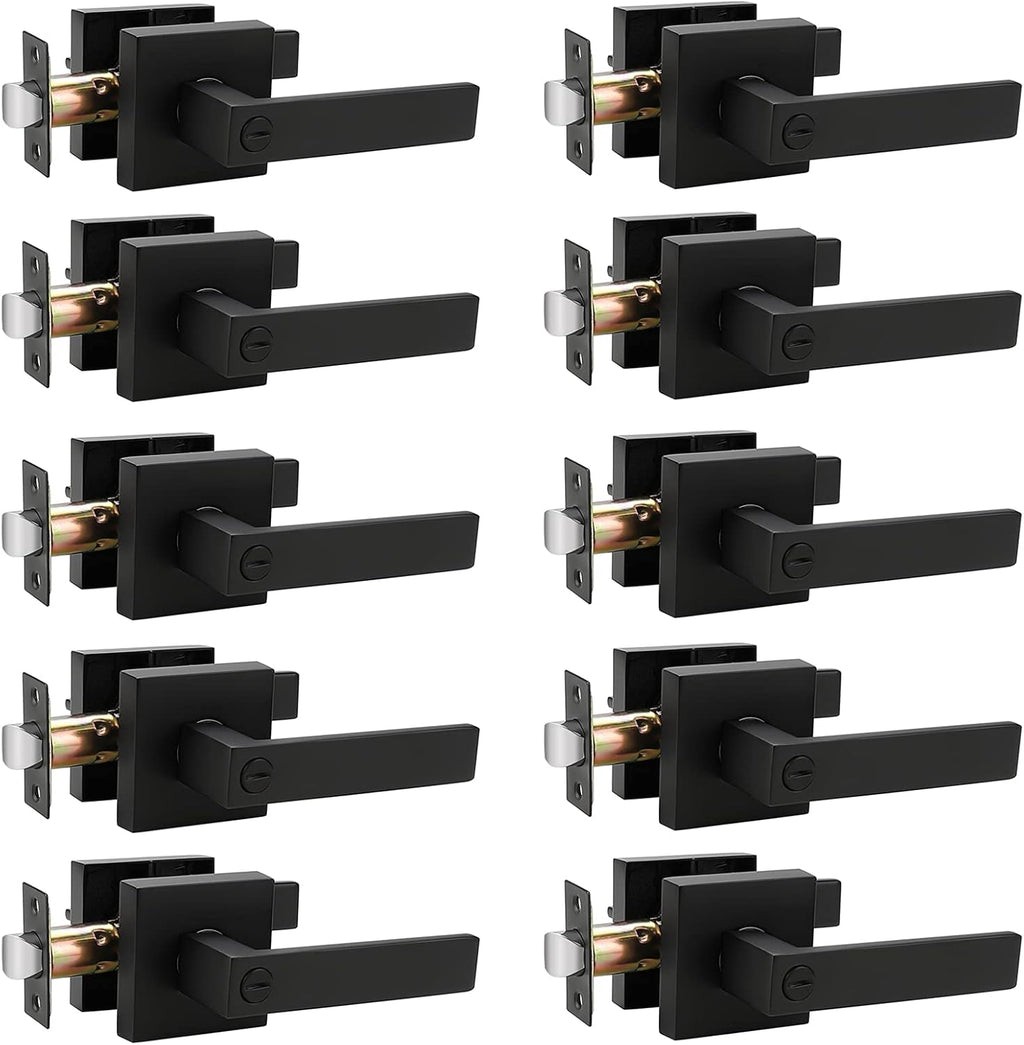 Matte Black Privacy Door Levers with Square Rosette Q77025