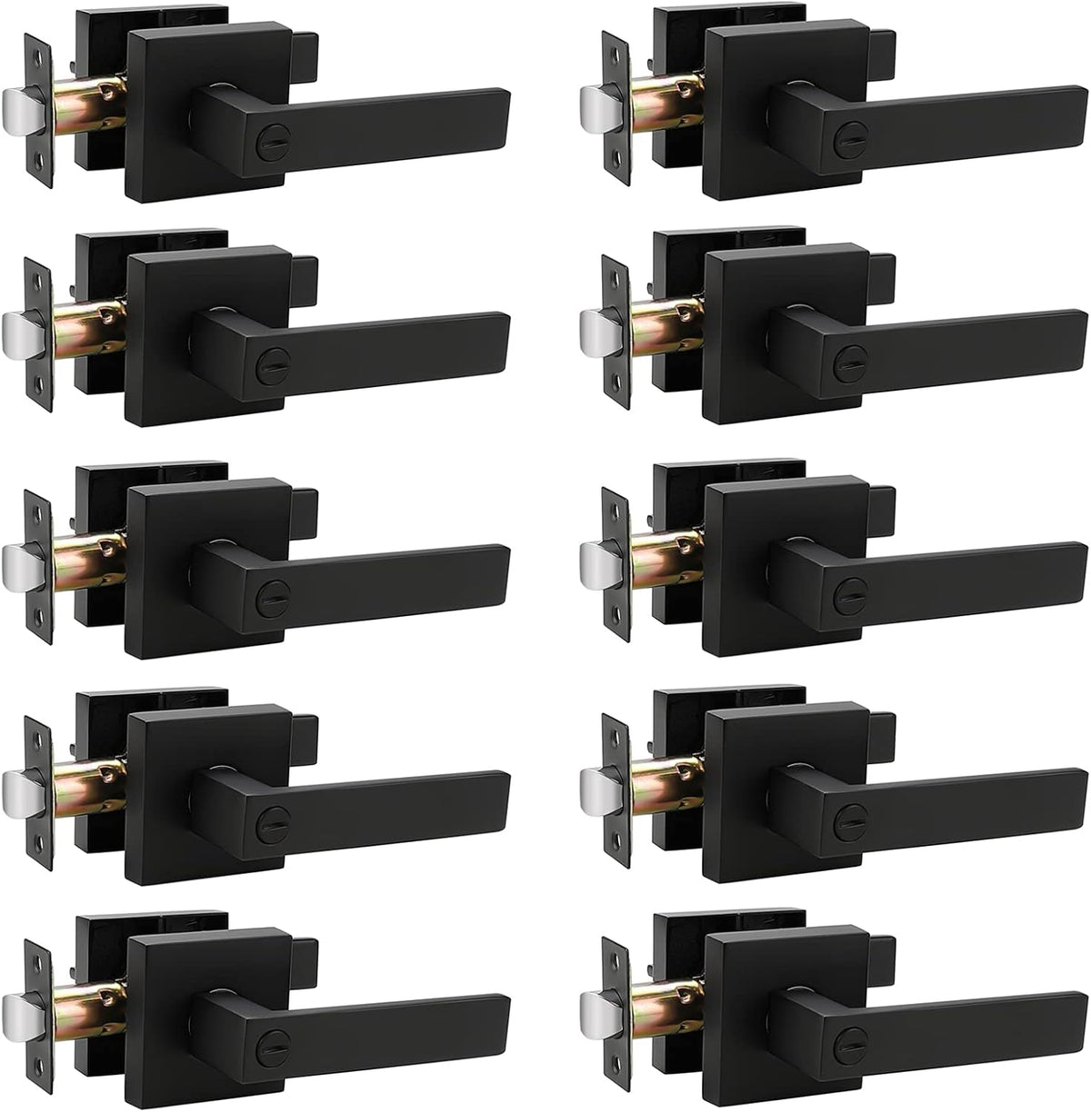 Matte Black Privacy Door Levers with Square Rosette Q77025