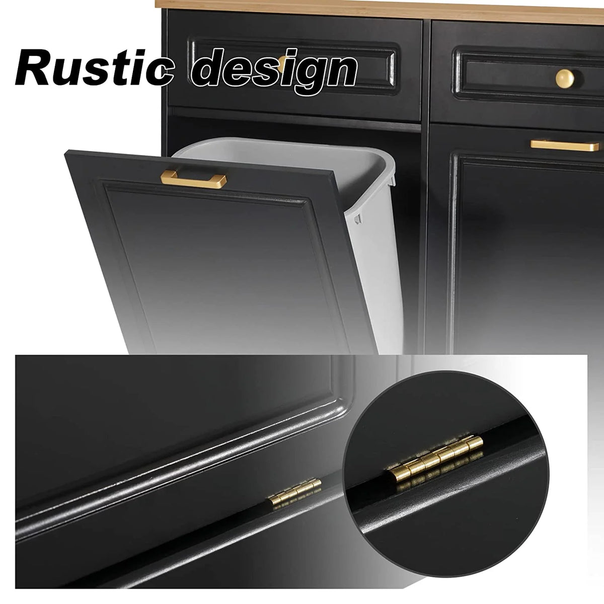 Black Double Tilt Out Trash Cabinets with Drawers Wooden Recycling Cabinet P53541