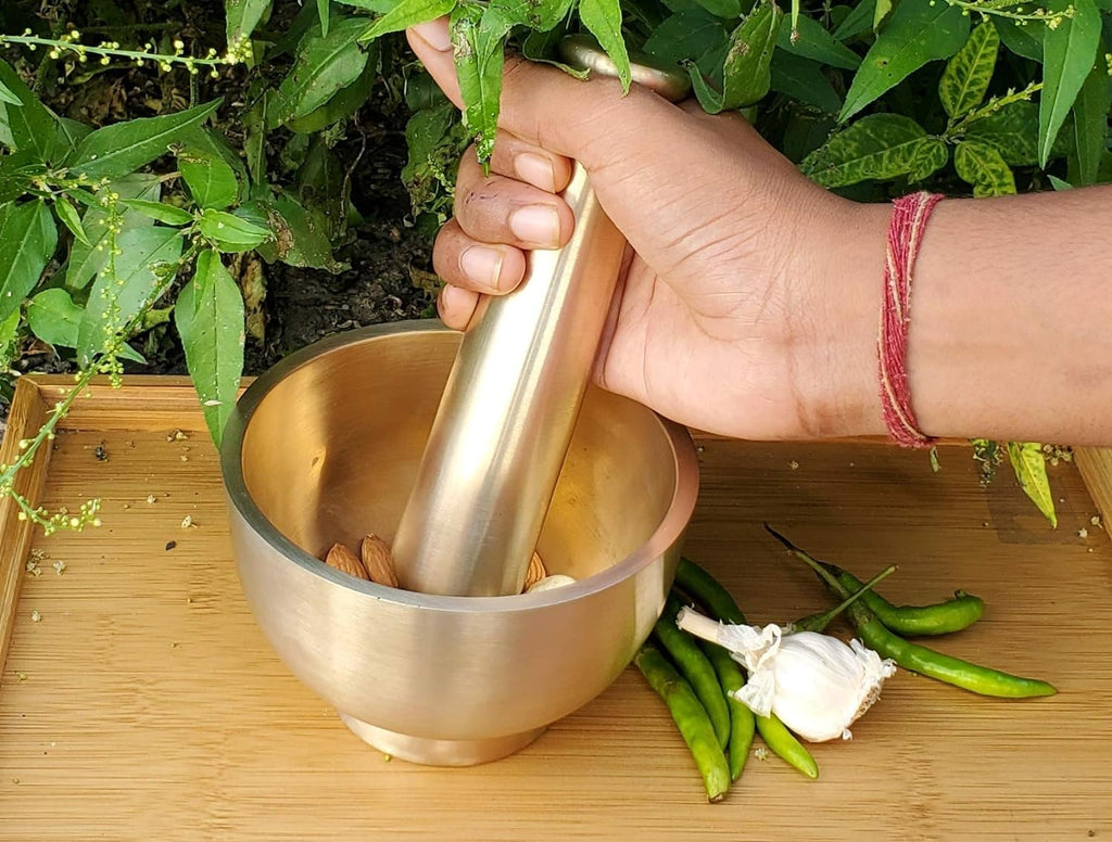 Brass Mortar Pestle Set, 4.5 Inches Q992