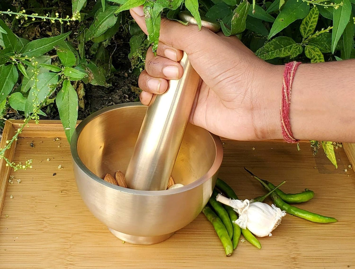Brass Mortar Pestle Set, 4.5 Inches Q992