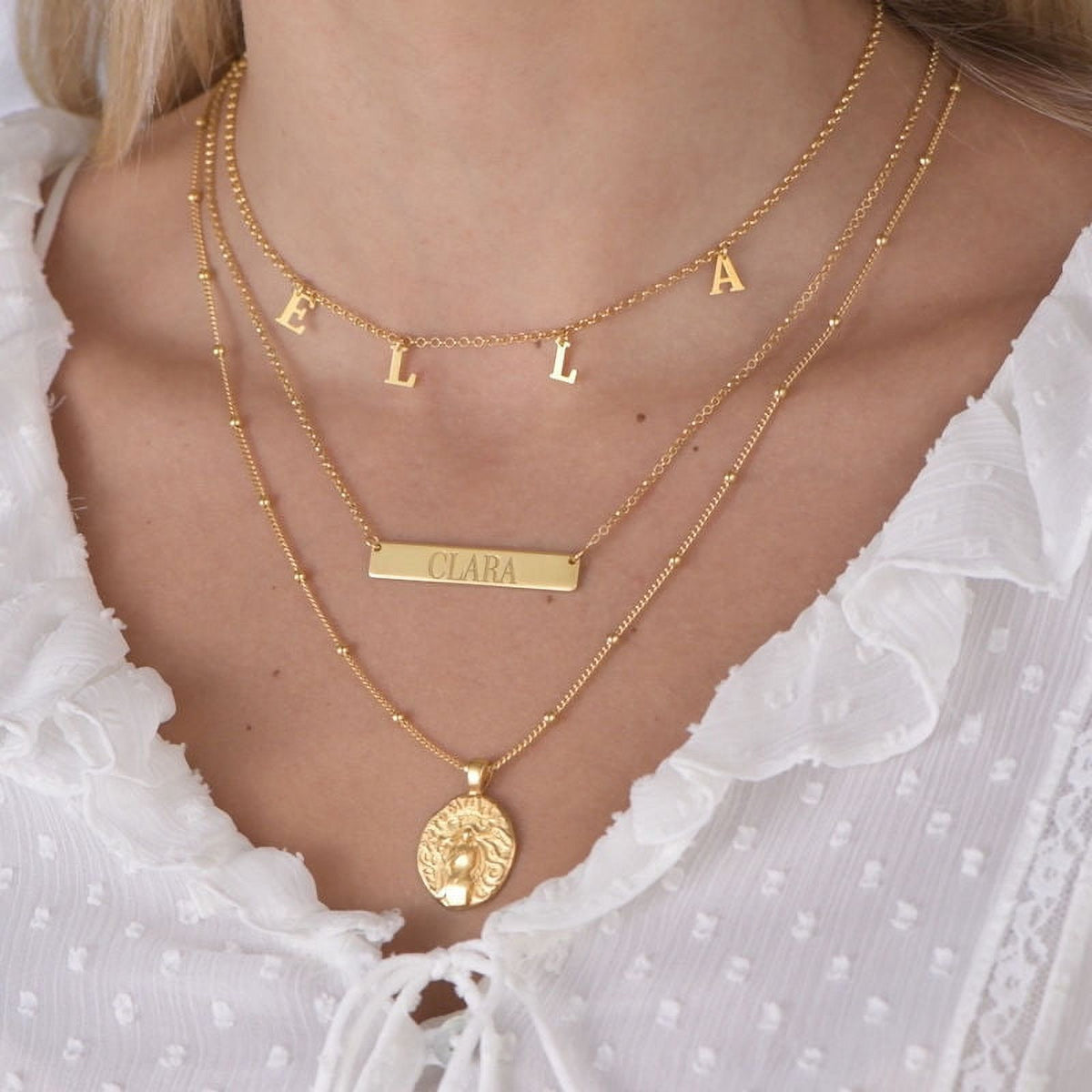18k Gold Plated Silver Bar Name Necklace with 16'' + 2" Chain D122916