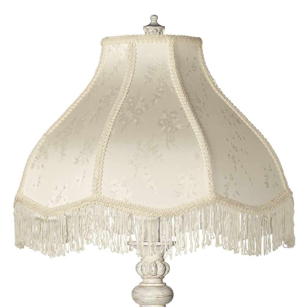 Antique White Cream Scallop Fabric Dome Shade Floor Lamp V8722