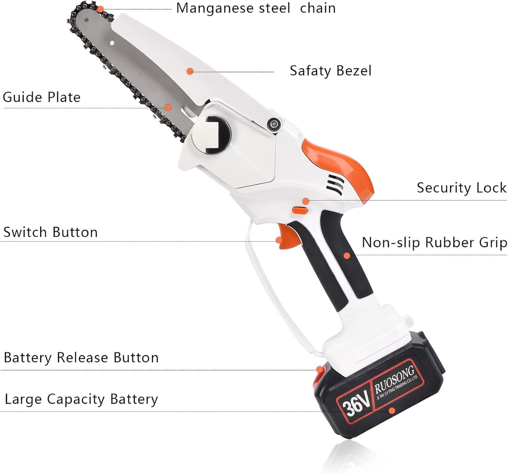 Mini Chainsaw Cordless 6'' 36V with 2 Rechargeable Batteries D371433