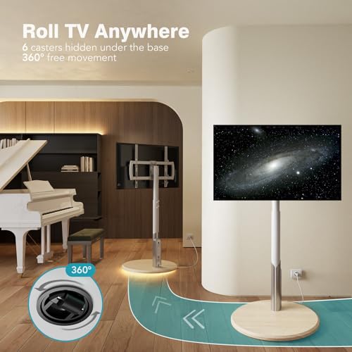Mobile TV Stand with Power Outlet, Rolling TV Cart for 27-65 Inch Monitors, Height Adjustment, Ambient Lighting P167