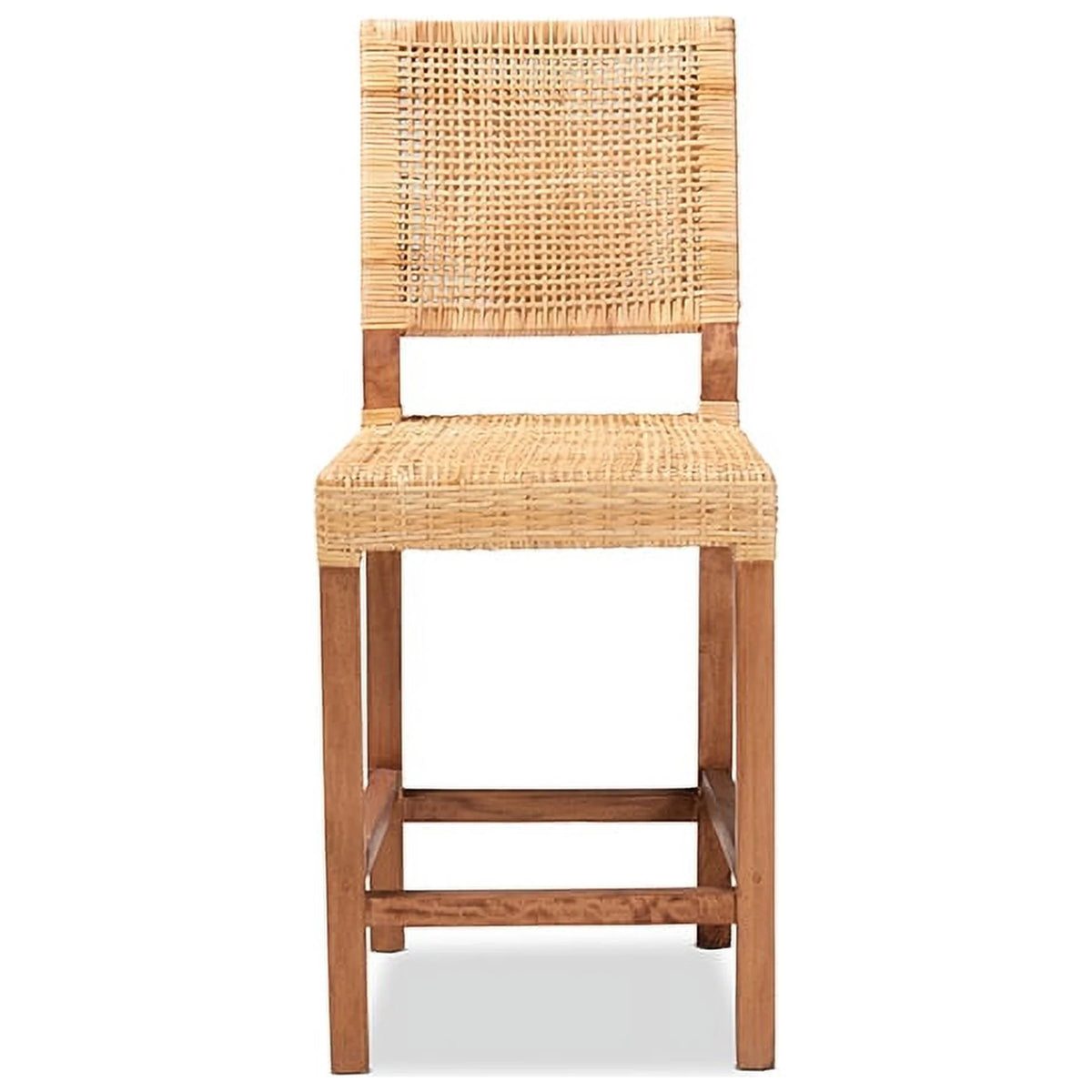 Natural Brown Rattan and Walnut Brown Wood Counter Stool N7743