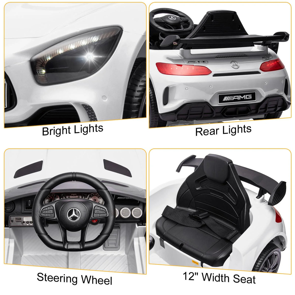 12V Electric Ride on Car Toy with Remote Control, LED Lights, Black W235426