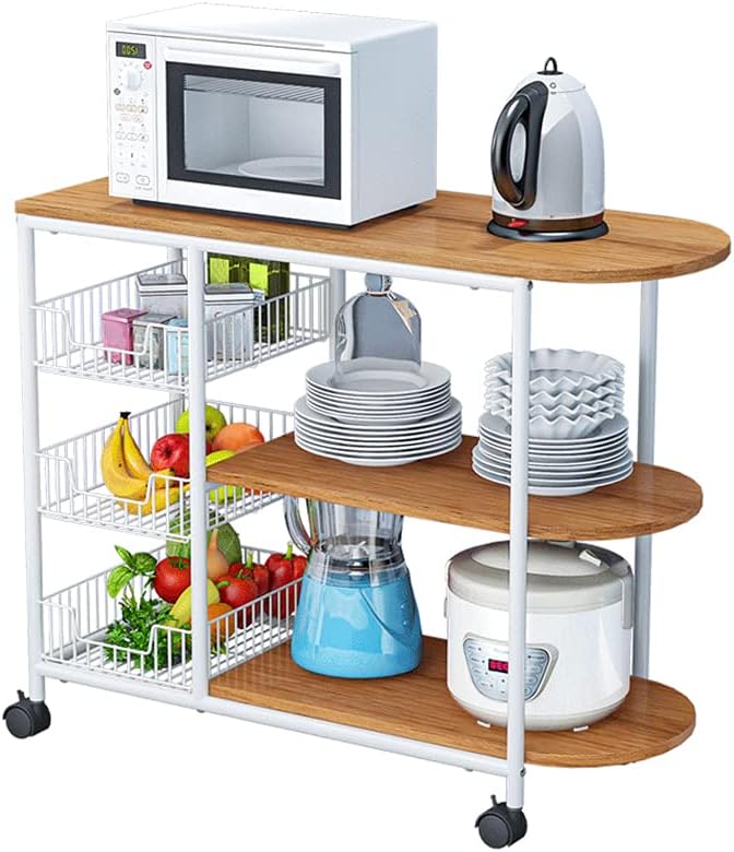 Rolling Kitchen Bakers Rack Microwave Stand 3-Tier Table on Wheels F95022