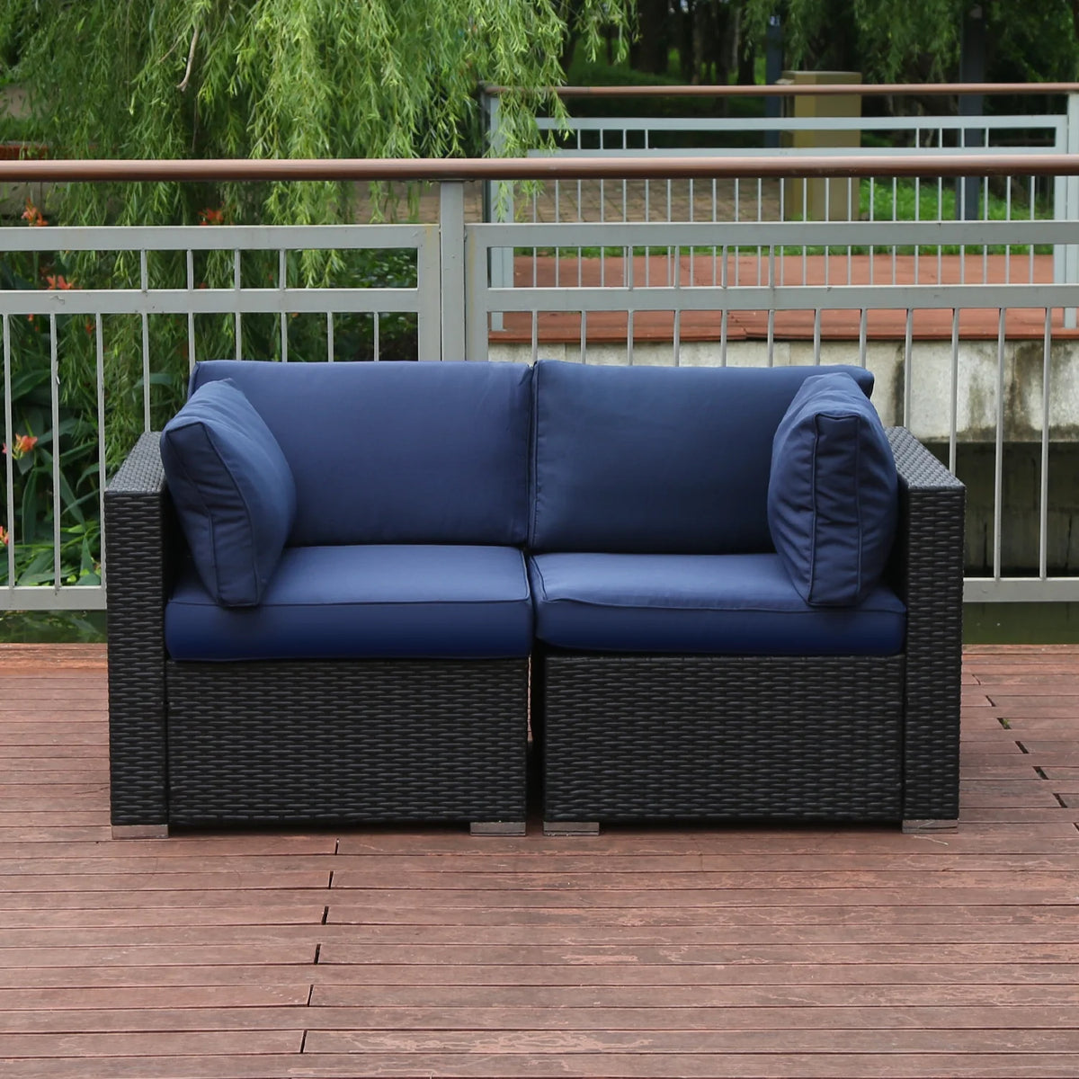 Blue 2-Piece PE Rattan Outdoor Corner Sofa Set W358