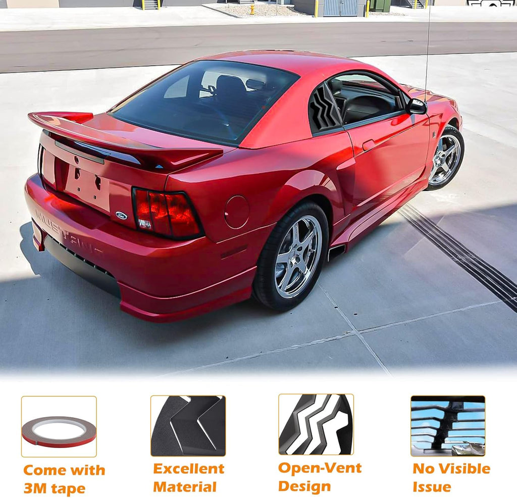 Matte Black Quarter Side Window Louvers for Ford Mustang 1999-2004 Coupe 2-Door Pack of 2 K6217