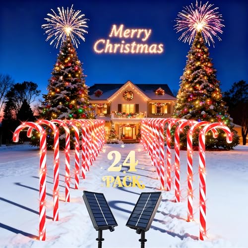 24 Pack Solar Christmas Candy Cane Lights with 168 Warm Lights L53098