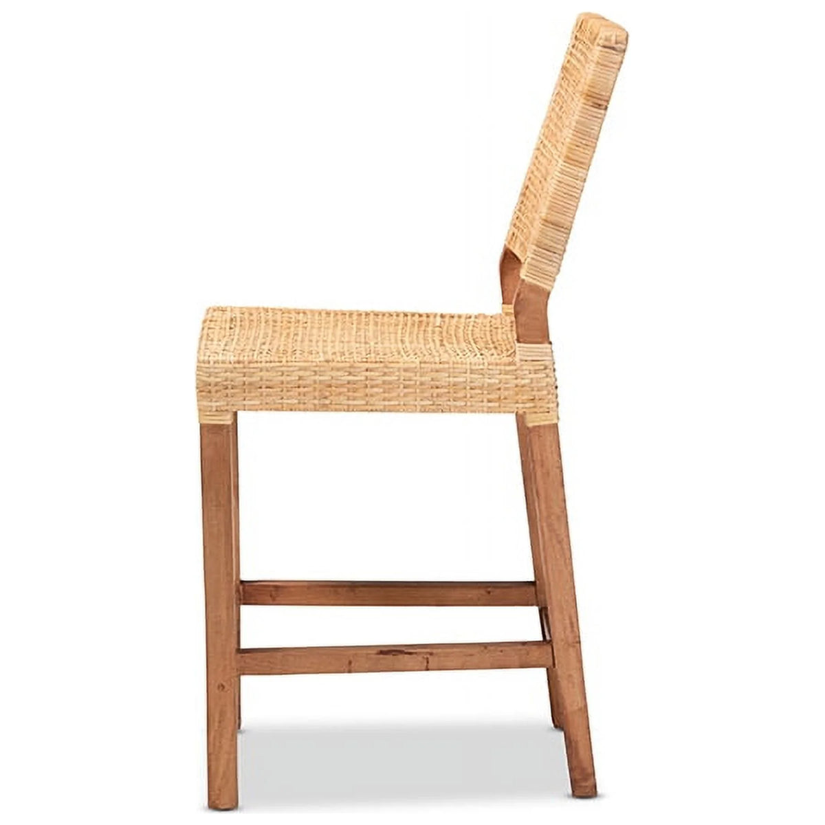 Natural Brown Rattan and Walnut Brown Wood Counter Stool N7743