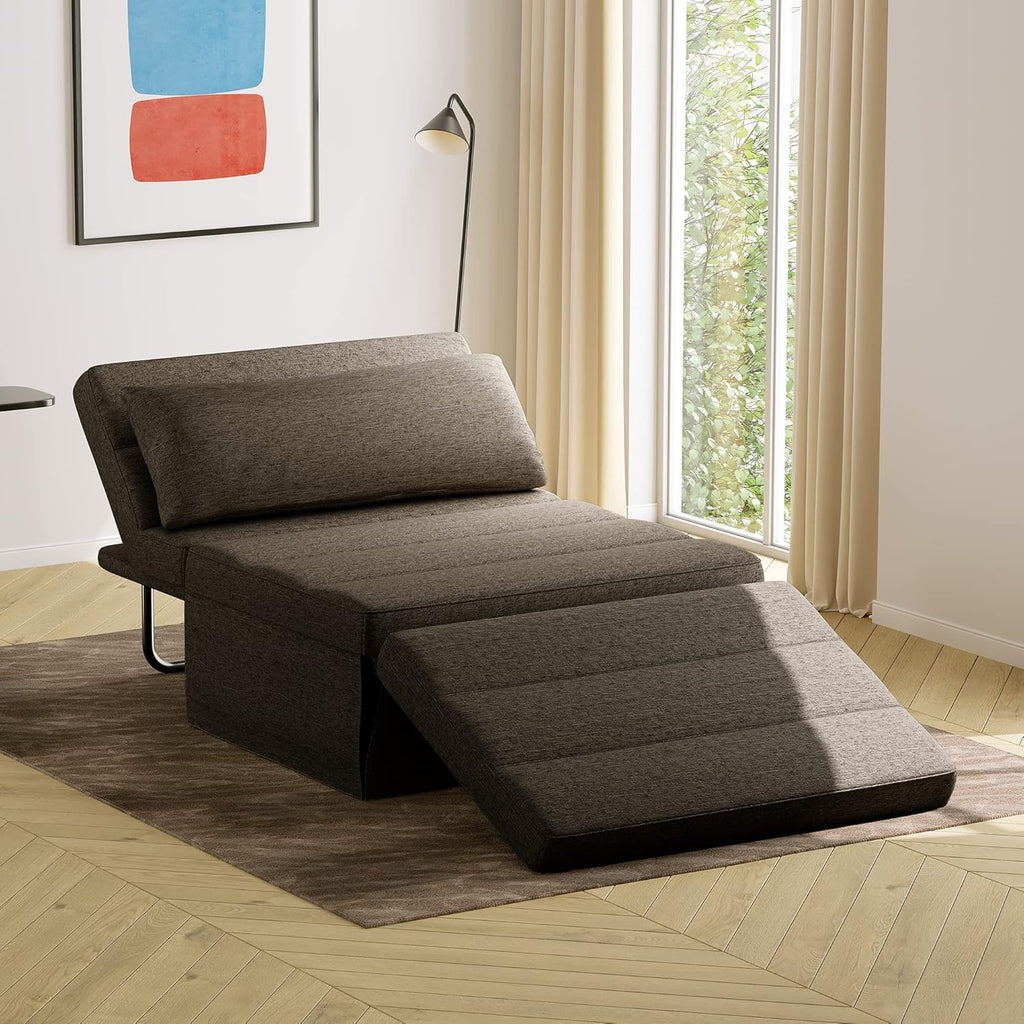 Light Brown Breathable Linen Fabric Convertible Sofa Bed Y240
